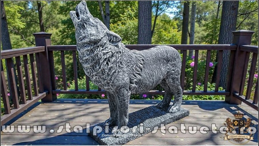 Statuetă lup mare în picioare, gri patinat, model S95. (2)