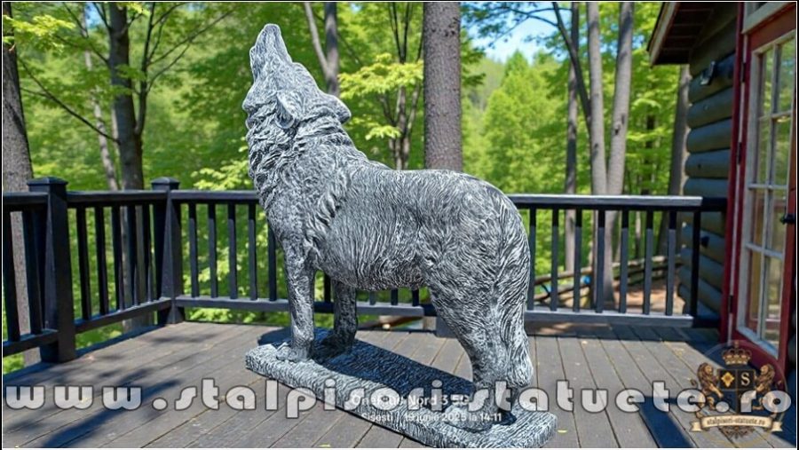 Statuetă lup mare în picioare, gri patinat, model S95. (3)