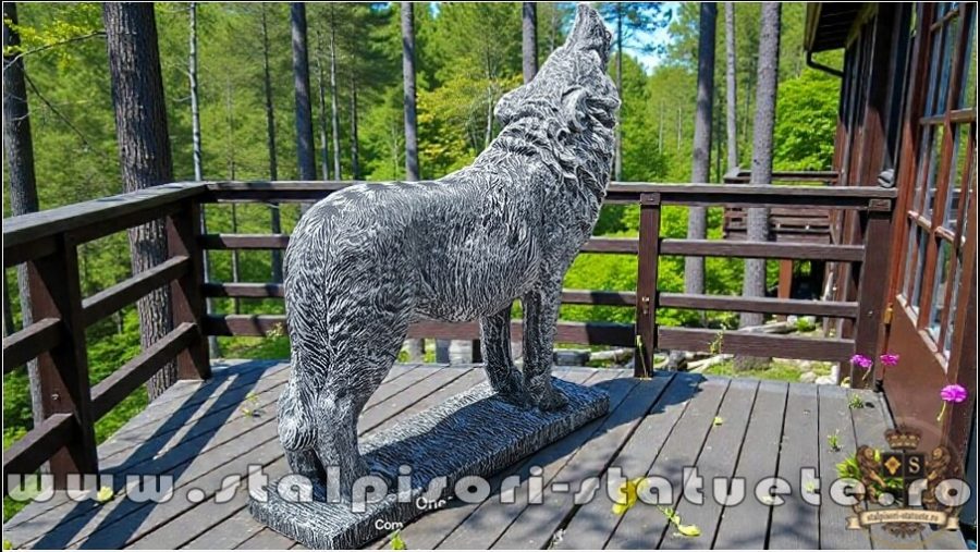 Statuetă lup mare în picioare, gri patinat, model S95. (4)