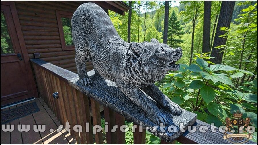 Statuetă lupoaică mare, gri antichizat, model S96. (2)