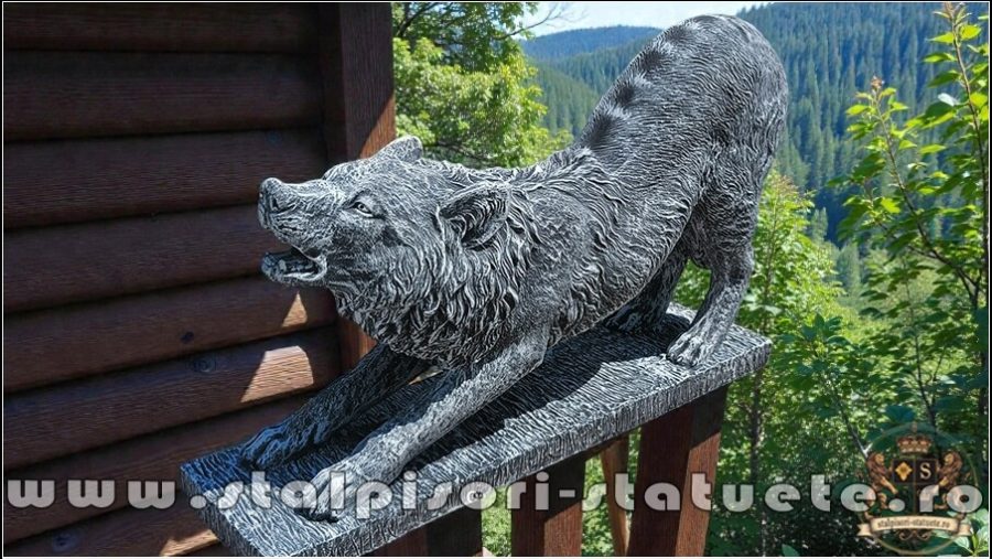 Statuetă lupoaică mare, gri antichizat, model S96. (3)