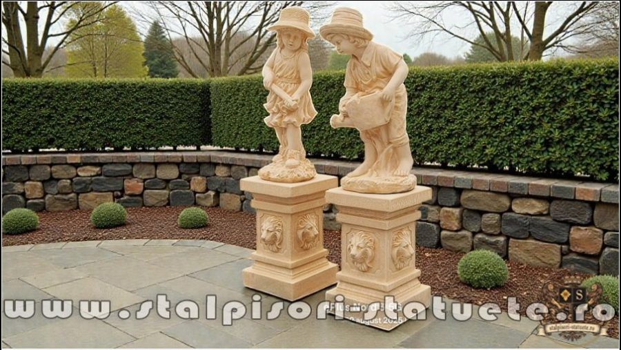 Set doi grădinari cu socluri, galben patinat, model S92-S27. (3)