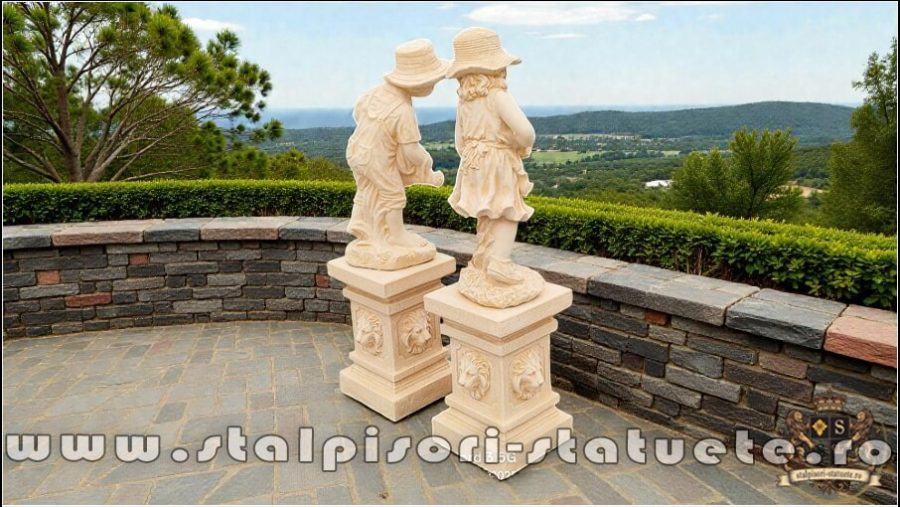 Set doi grădinari cu socluri, galben patinat, model S92-S27. (4)