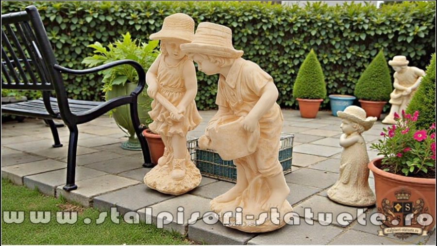 Set două statuete grădinari, galben patinat, model S92. (3)