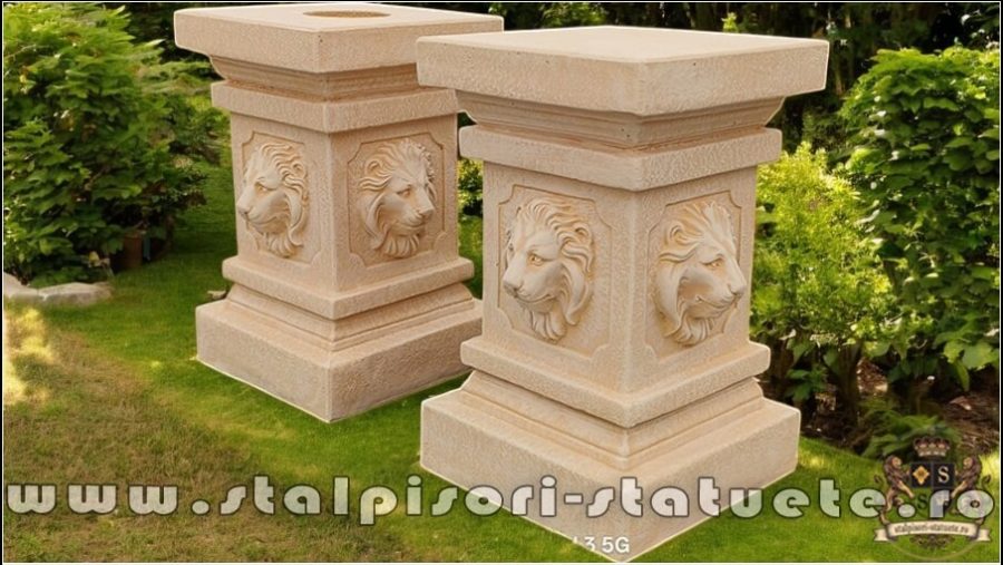 Soclu, stativ, cap de leu, galben patinat, model S84. (1)