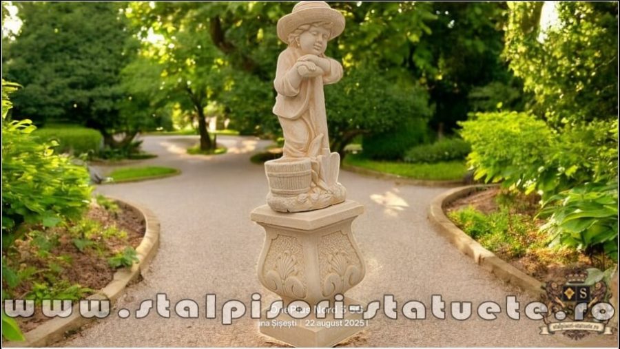 Set băiat cu hârleț pe soclu, galben patinat, model S27-S60. (2)