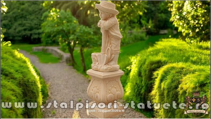 Set băiat cu hârleț pe soclu, galben patinat, model S27-S60. (3)