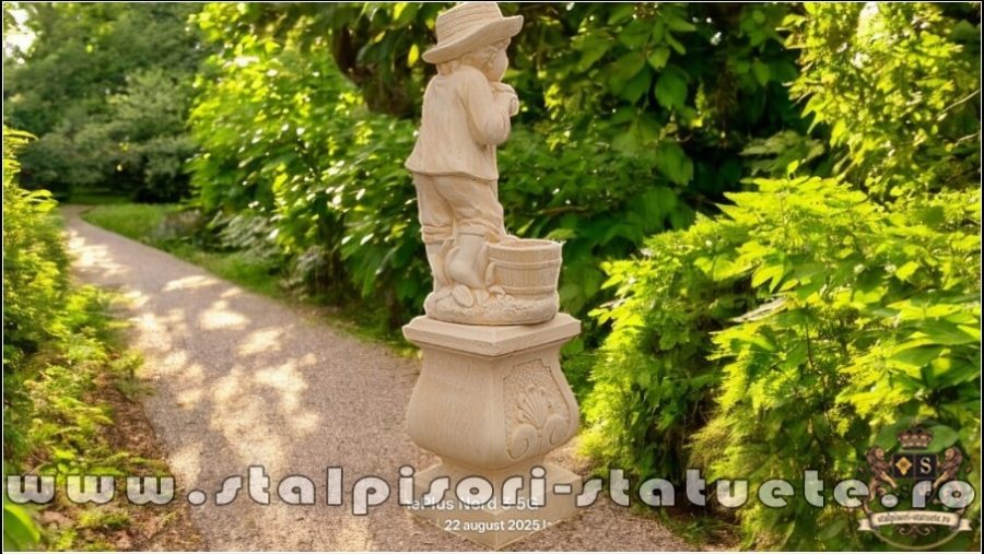 Set băiat cu hârleț pe soclu, galben patinat, model S27-S60. (4)