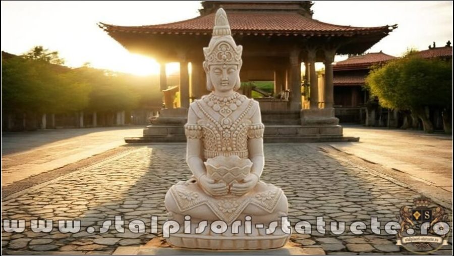 Statuetă Buddha Kwan Yin, galben antichizat, model S8. (1)