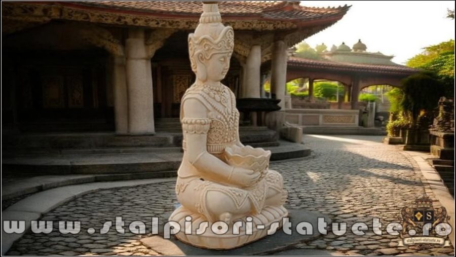 Statuetă Buddha Kwan Yin, galben antichizat, model S8. (2)