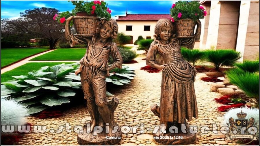 Statuete copii cu coșulețe, arămiu antichizat, model J3,J4. (1)