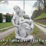 Statuetă copii cu roabă, gri antichizat, model S98.