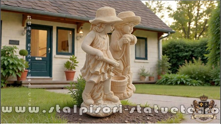 Set două statuete grădinari, galben patinat, model S90. (1)