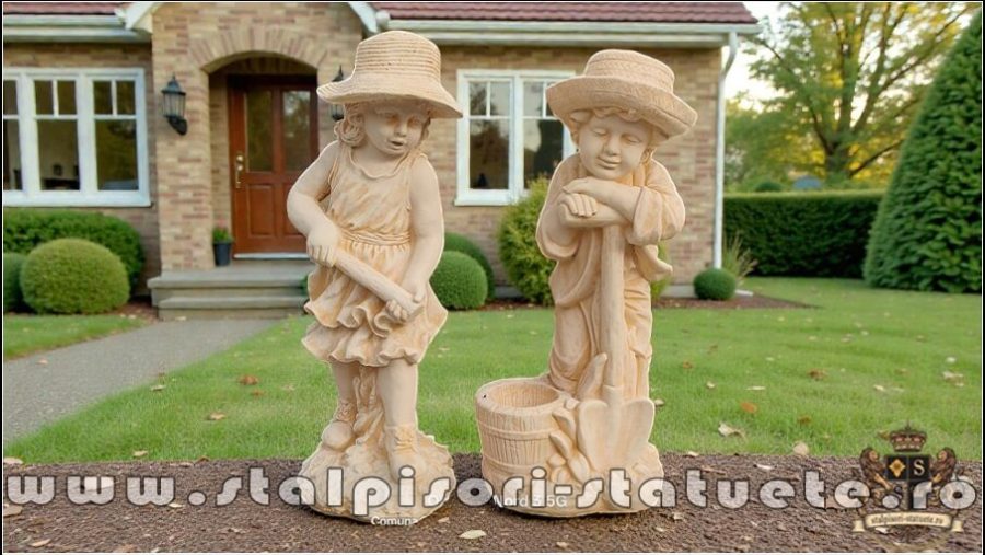 Set două statuete grădinari, galben patinat, model S90. (2)