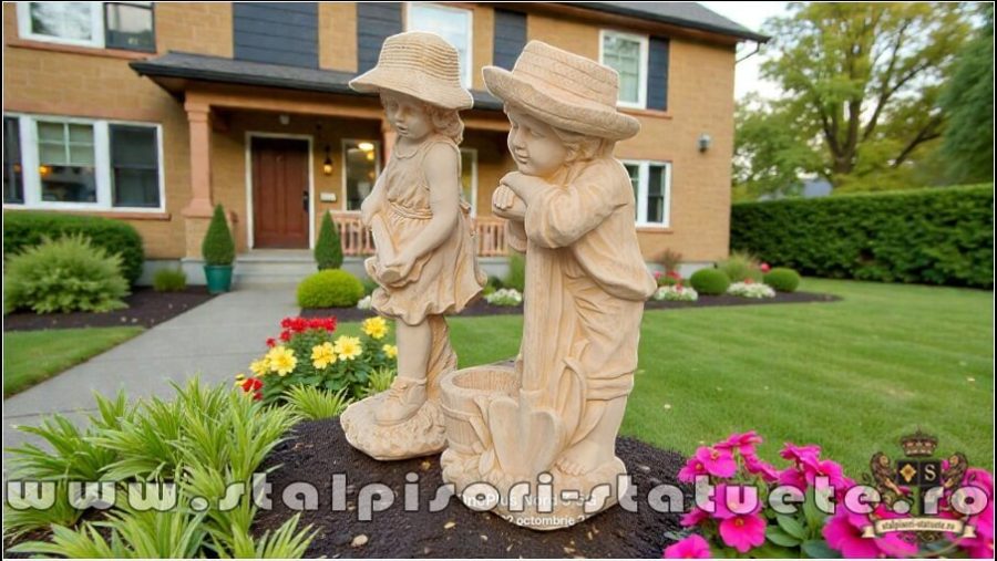 Set două statuete grădinari, galben patinat, model S90. (3)