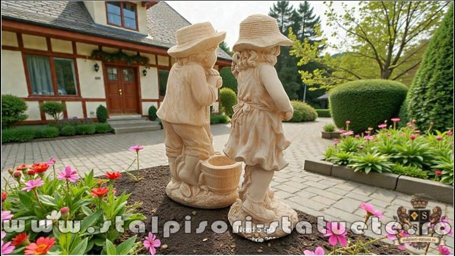 Set două statuete grădinari, galben patinat, model S90. (4)