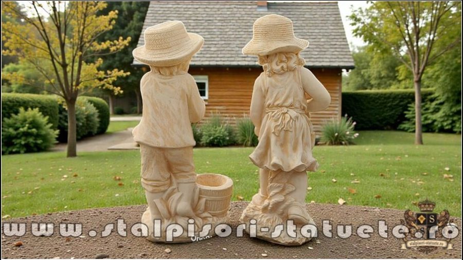 Set două statuete grădinari, galben patinat, model S90. (5)