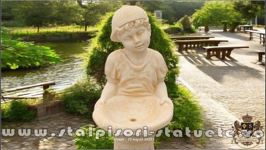 Set stativ cu copil la cișmea, galben patinat, model S27-S93. (2)