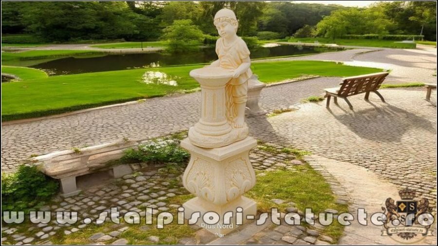 Set stativ cu copil la cișmea, galben patinat, model S27-S93. (4)