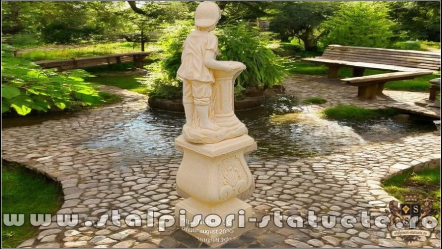 Set stativ cu copil la cișmea, galben patinat, model S27-S93. (5)