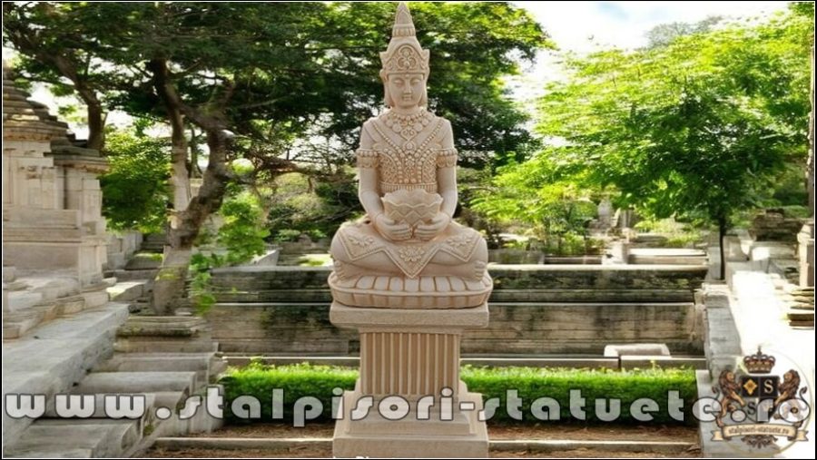 Statuetă Buddha Kwan Yin, galben antichizat, model S8 (2). (1)