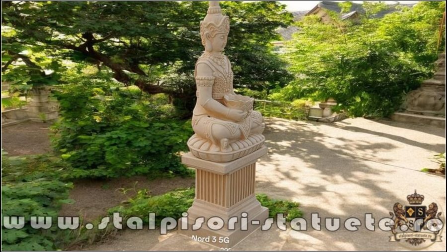 Statuetă Buddha Kwan Yin, galben antichizat, model S8 (2). (2)