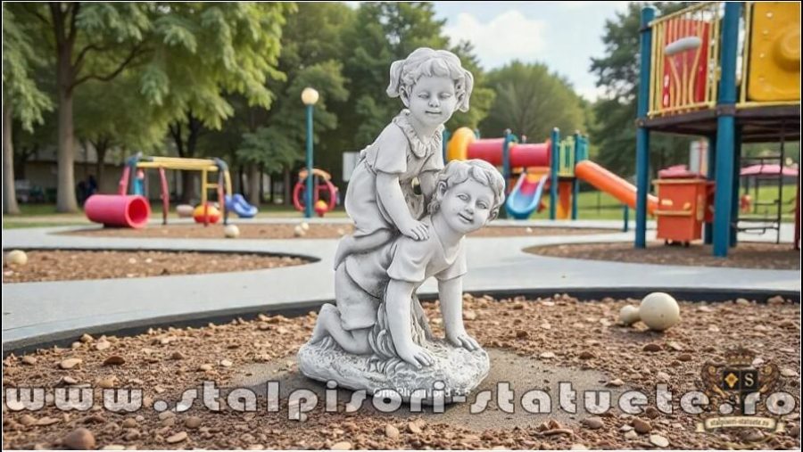 Statuetă copii la joacă, gri antichizat, model S99. (1)