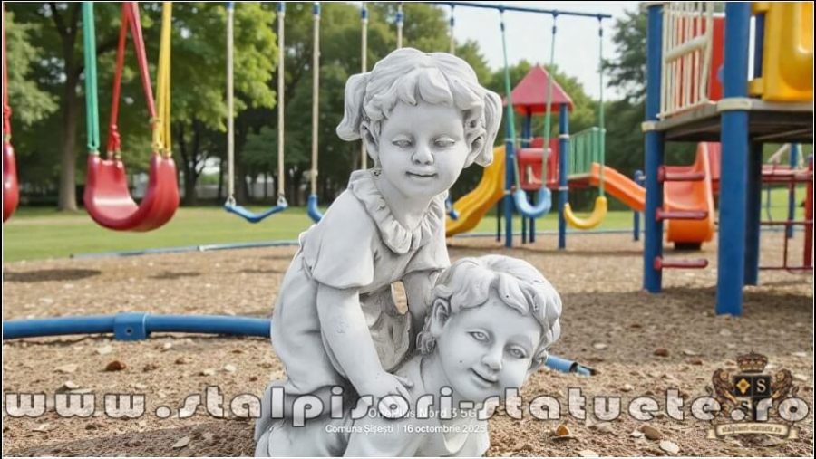 Statuetă copii la joacă, gri antichizat, model S99. (2)