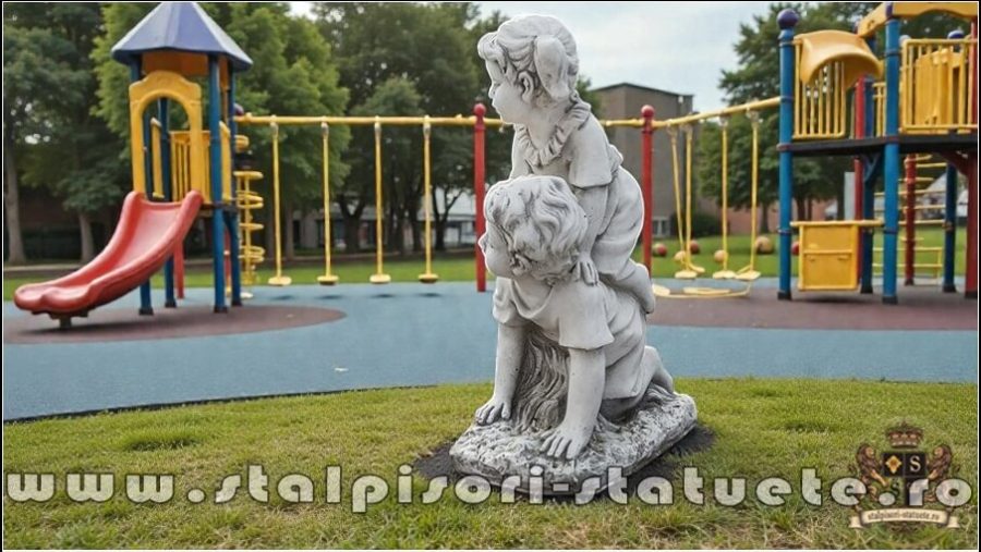 Statuetă copii la joacă, gri antichizat, model S99. (3)