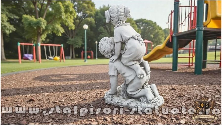 Statuetă copii la joacă, gri antichizat, model S99. (4)