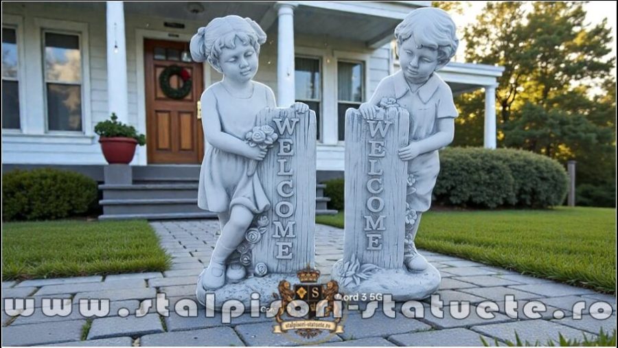 Statuetă set copii welcome, gri antichizat, model S100. (1)
