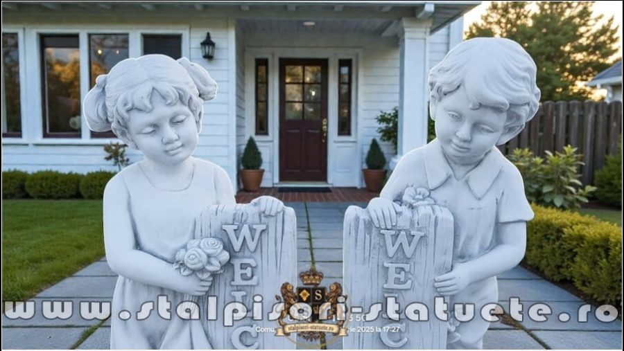 Statuetă set copii welcome, gri antichizat, model S100. (2)