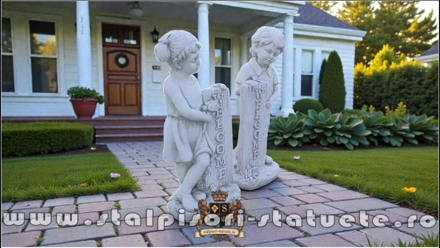 Statuetă set copii welcome, gri antichizat, model S100. (3)