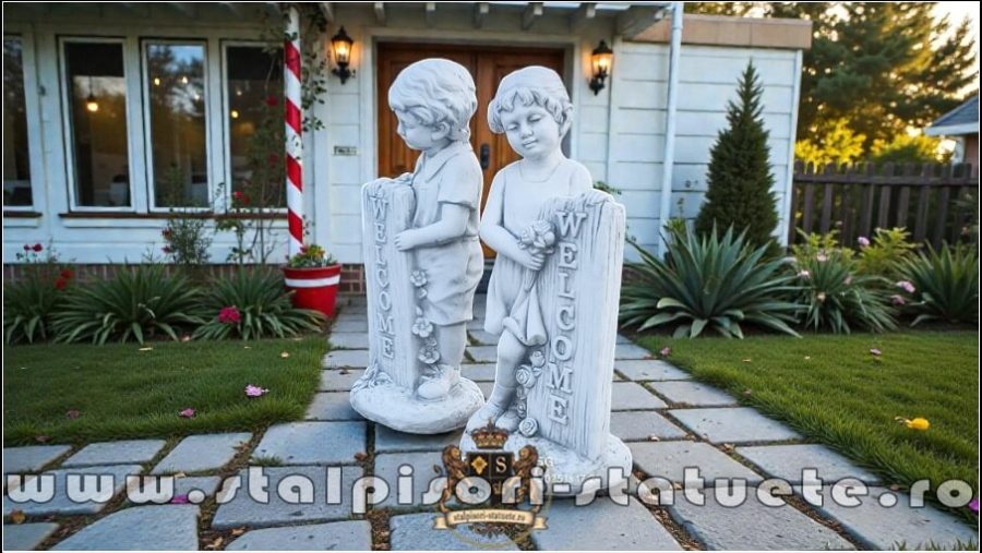 Statuetă set copii welcome, gri antichizat, model S100. (4)