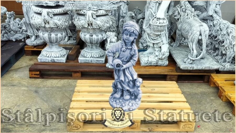 Fetiţa cu ulcea și cățel, gri patinat, model S104.