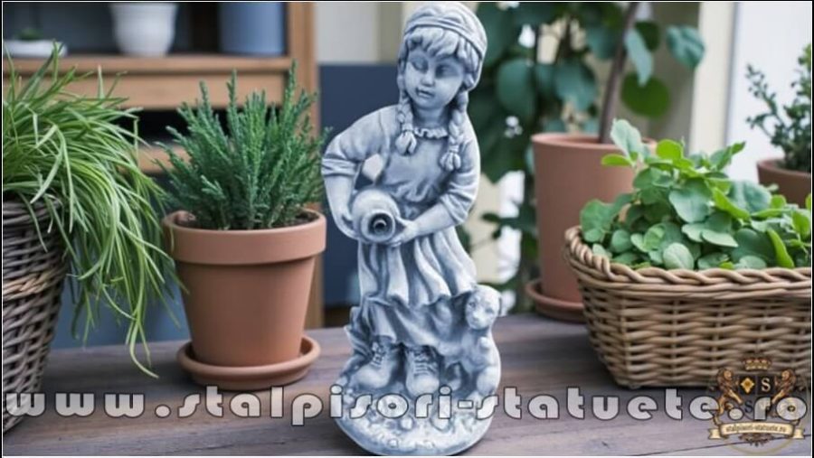 Fetiţa cu ulcea și cățel, gri patinat, model S104. (1)