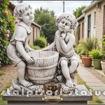 Statuetă copii cu coșuleț, gri antichizat, model S112.