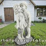 Statuetă copil și fetiță, gri antichizat, model S101.