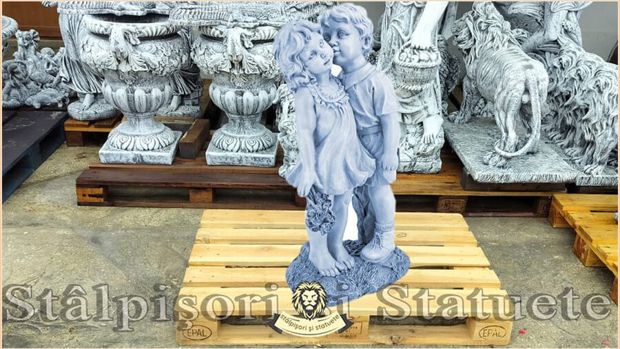 Statuetă copil și fetiță, gri antichizat, model S101.