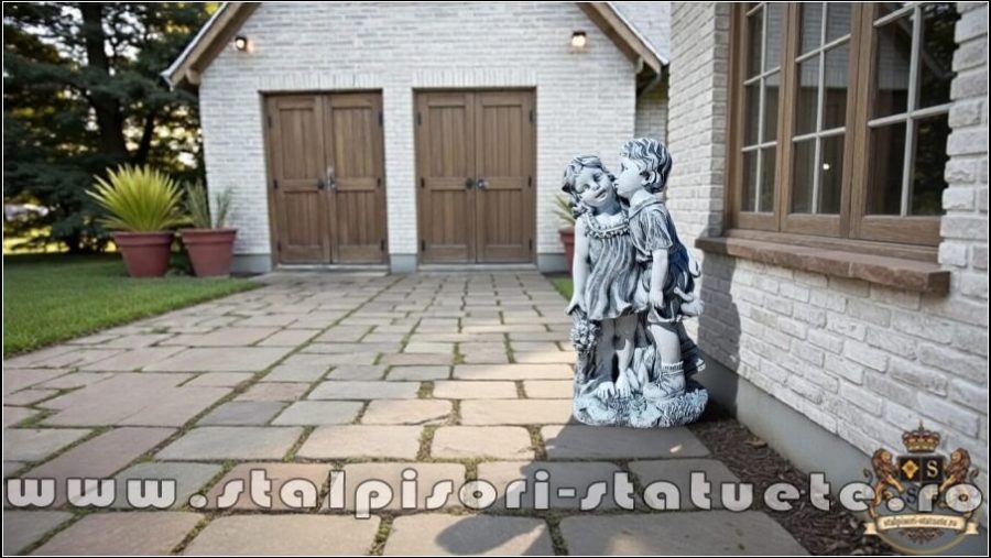 Statuetă copil și fetiță, gri antichizat, model S101. (6)