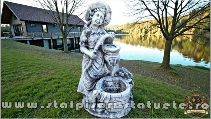 Statuetă țărăncuța la pompă, gri patinat, model S105. (1)