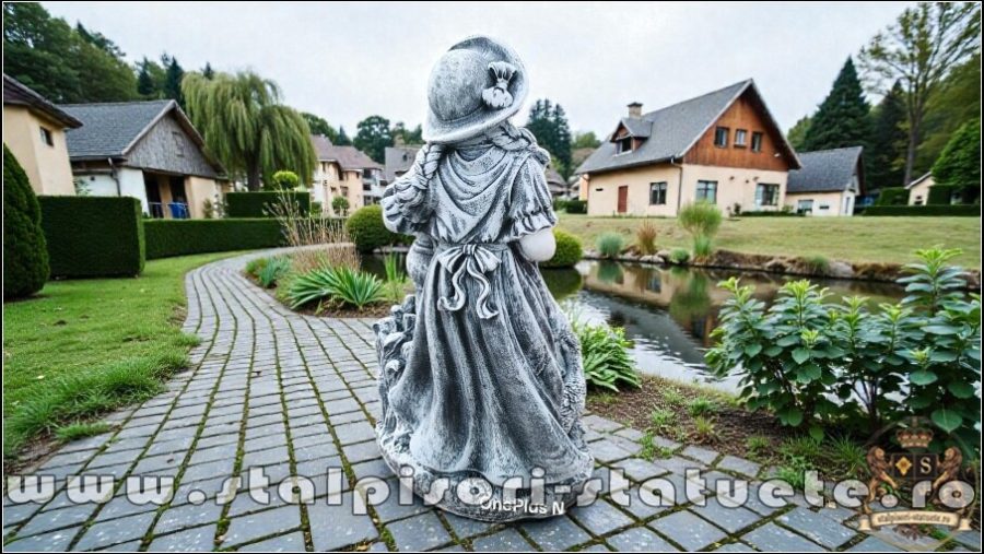 Statuetă țărăncuța la pompă, gri patinat, model S105. (4)