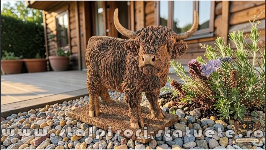 Statuetă văcuță Highland, galben patinat, model S106. (1)