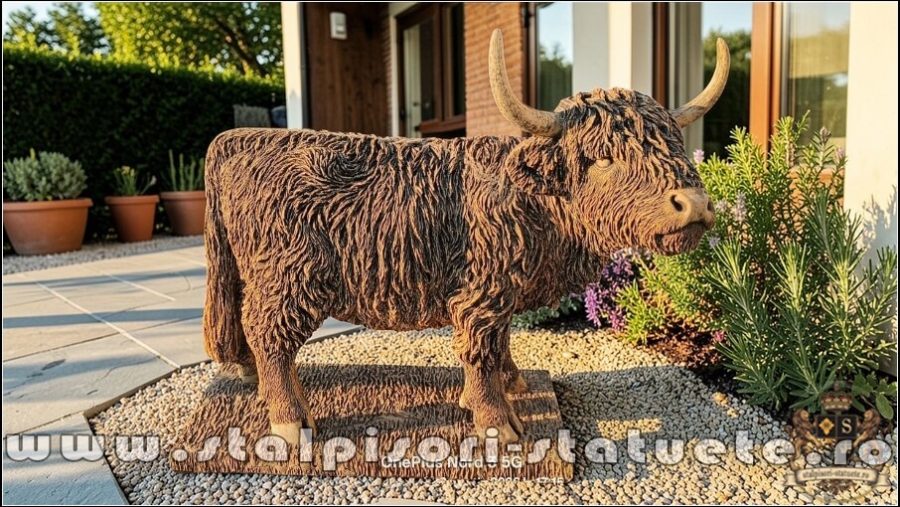 Statuetă văcuță Highland, galben patinat, model S106. (2)