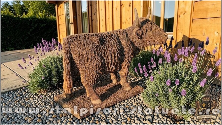 Statuetă văcuță Highland, galben patinat, model S106. (3)