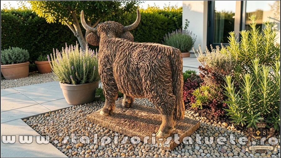 Statuetă văcuță Highland, galben patinat, model S106. (4)