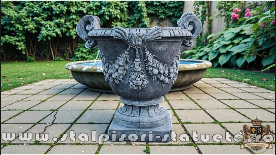 Vază mare cu picior, gri patinat, model V2. (2)