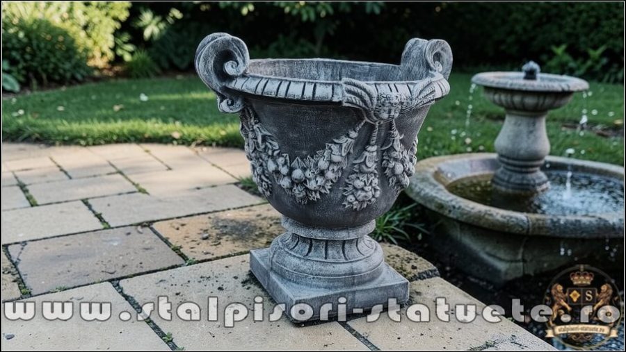 Vază mare cu picior, gri patinat, model V2. (3)