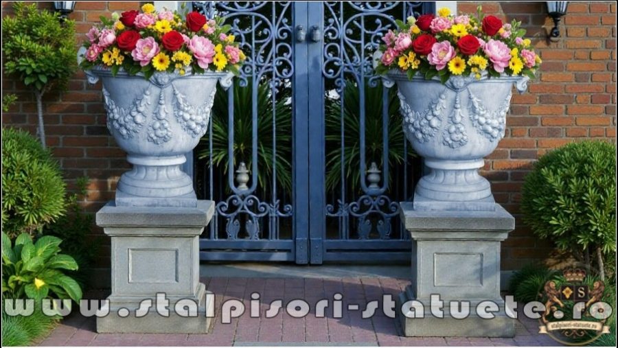 Vază mare cu picior, gri patinat, model V2. (4)