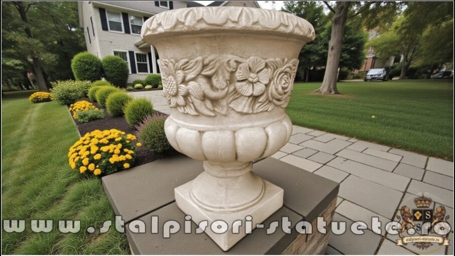 Vază ornament cu picior, gri patinat, model V7. (1)